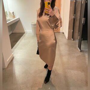 Sally LaPointe Champagne Crewneck Midi Dress